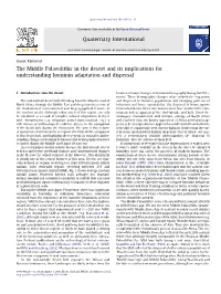 The Middle Palaeolithic in the Desert and Its Implications for Understanding Hominin Adaptation and Dispersal