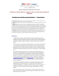 E-Books in Academic Libraries: Results of a Survey Carried out in Sweden and Lithuania
