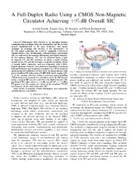 A Full-Duplex Radio Using a CMOS Non-Magnetic Circulator Achieving +95 Db Overall SIC