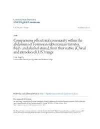 Comparisons of Bacterial Community Within the Abdomens of Formosan