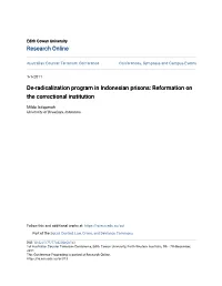 De-Radicalization Program in Indonesian Prisons: Reformation on the Correctional Institution