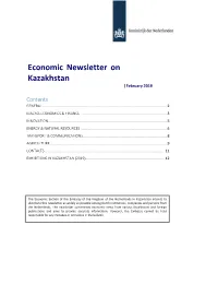 Economic Newsletter on Kazakhstan Appears Every Month and Is Distributed by E-Mail