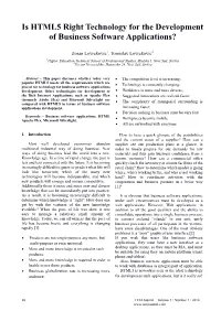 Is HTML5 Right Technology for the Development of Business Software Applications?