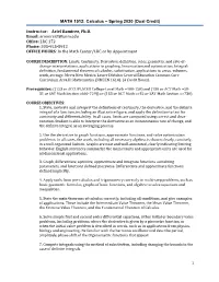 MATH 1512: Calculus – Spring 2020 (Dual Credit) Instructor: Ariel