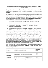 Rapid Antigen Testing for Employees and the General Population – Testing Units 5 March 2021