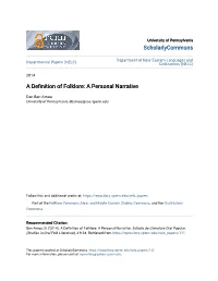 A Definition of Folklore: a Personal Narrative