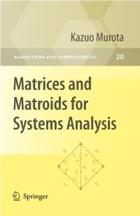 Matrices and Matroids for Systems Analysis (Algorithms And
