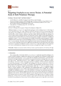 Targeting Staphylococcus Aureus Toxins: a Potential Form of Anti-Virulence Therapy
