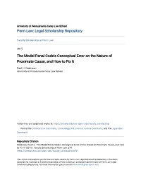 The Model Penal Code's Conceptual Error on the Nature of Proximate Cause, and How to Fix It