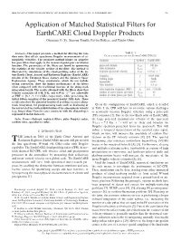 Application of Matched Statistical Filters for Earthcare Cloud Doppler Products Ousmane O