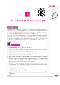 Cell – Structure and Function MODULE - 1 Diversity and Evolution of Life
