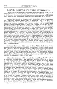 PART III.—REGISTER of OFFICIAL APPOINTMENTS* the Following List Includes Official Appointments for the Period Sept