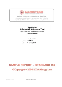 SAMPLE REPORT - STANDARD 150 We Hope That the Test Result & Report Will Give You Satisfactory Information and That It Enables You, to Make Informed Decisions