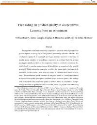 Free-Riding on Product Quality in Cooperatives: Lessons from an Experiment