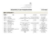 Register of Abp Transporters 01/07/2021 Abp Category 1