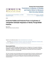 An Exploration of Transgender Individuals' Negotiation of Identity Through BDSM Practices