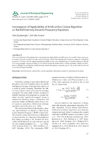 Investigation of Applicability of Artificial Bee Colony Algorithm on Rainfall Intensity Duration Frequency Equations