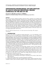Appropriate Knowledges: an Exploration of South African Industrial Design Curricula in the Era of 4Ir