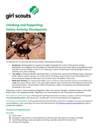 Climbing and Rappelling: Safety Activity Checkpoints