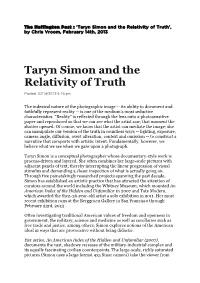 Taryn Simon and the Relativity of Truth’, by Chris Vroom, February 14Th, 2013