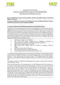 Minutes of the 9Th Meeting of the CBFP Governing Council