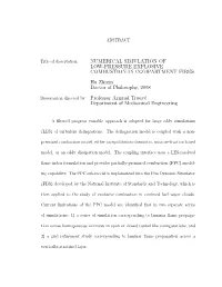 Numerical Simulation of Low-Pressure Explosive Combustion in Compartment Fires