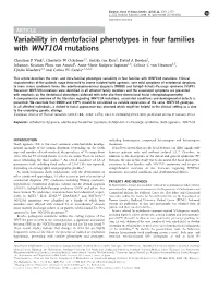 Variability in Dentofacial Phenotypes in Four Families with WNT10A Mutations