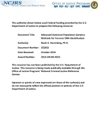 Advanced Statistical Population Genetics Methods for Forensic DNA Identification Author(S): Noah A