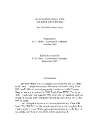 An Incomplete History of the USS FISKE (DD/DDR 842)