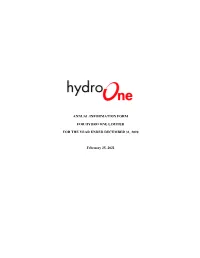 Annual Information Form for Hydro One Limited for The