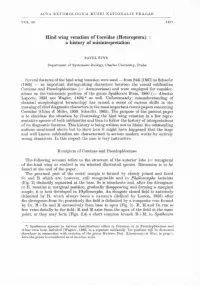Hind Wing Venation of Coreidae (Heteroptera) a History of Misinterpretation