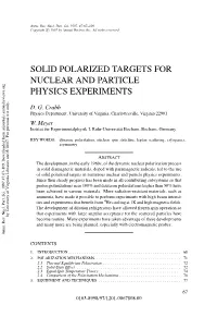 Solid Polarized Targets for Nuclear and Particle Physics Experiments