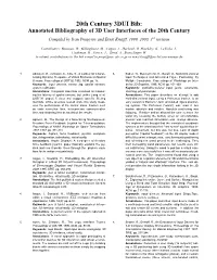 20Th Century 3DUI Bib: Annotated Bibliography of 3D User Interfaces of the 20Th Century