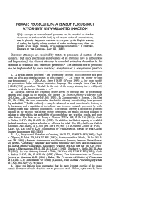 Private Prosecution: a Remedy for District Attorneys' Unwarranted Inaction