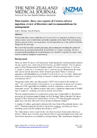 Tutu Toxicity: Three Case Reports of Coriaria Arborea Ingestion, Review
