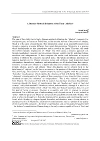 “Ahadiat” Abstract the Aim of This Study Was to Find a Quranic