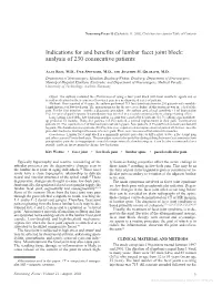 Indications for and Benefits of Lumbar Facet Joint Block: Analysis of 230 Consecutive Patients