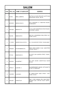 S.No. ROLL No. NAME of ADVOCATE ADDRESS