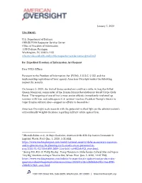 January 7, 2020 VIA EMAIL U.S. Department of Defense OSD/JS