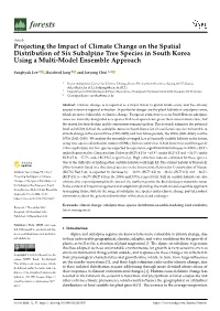 Projecting the Impact of Climate Change on the Spatial Distribution of Six Subalpine Tree Species in South Korea Using a Multi-Model Ensemble Approach