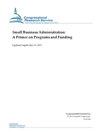Small Business Administration: a Primer on Programs and Funding