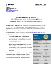 IT Brand Pulse Presenting Awards to 2014 SSD Innovation Leaders at Flash Memory Summit