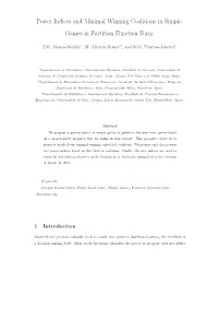 Power Indices and Minimal Winning Coalitions in Simple Games in Partition Function Form