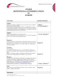 Storm Definitions & Interpretations in Europe