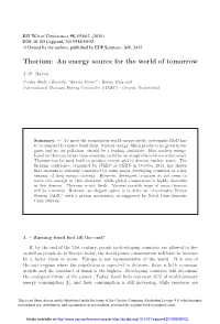 Thorium: an Energy Source for the World of Tomorrow