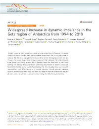 Widespread Increase in Dynamic Imbalance in the Getz Region of Antarctica from 1994 to 2018 ✉ Heather L