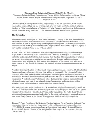 1 the Assault on Religion in China and What to Do About It Testimony Before the House Committee on Foreign Affairs, Subcommittee