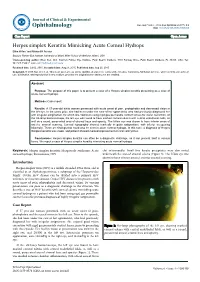 Herpes Simplex Keratitis Mimicking Acute Corneal Hydrops