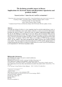 The Declining Scientific Impact of Theses: Implications for Electronic Thesis and Dissertation Repositories and Graduate Studies1