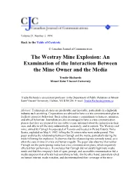 The Westray Mine Explosion: an Examination of the Interaction Between the Mine Owner and the Media
